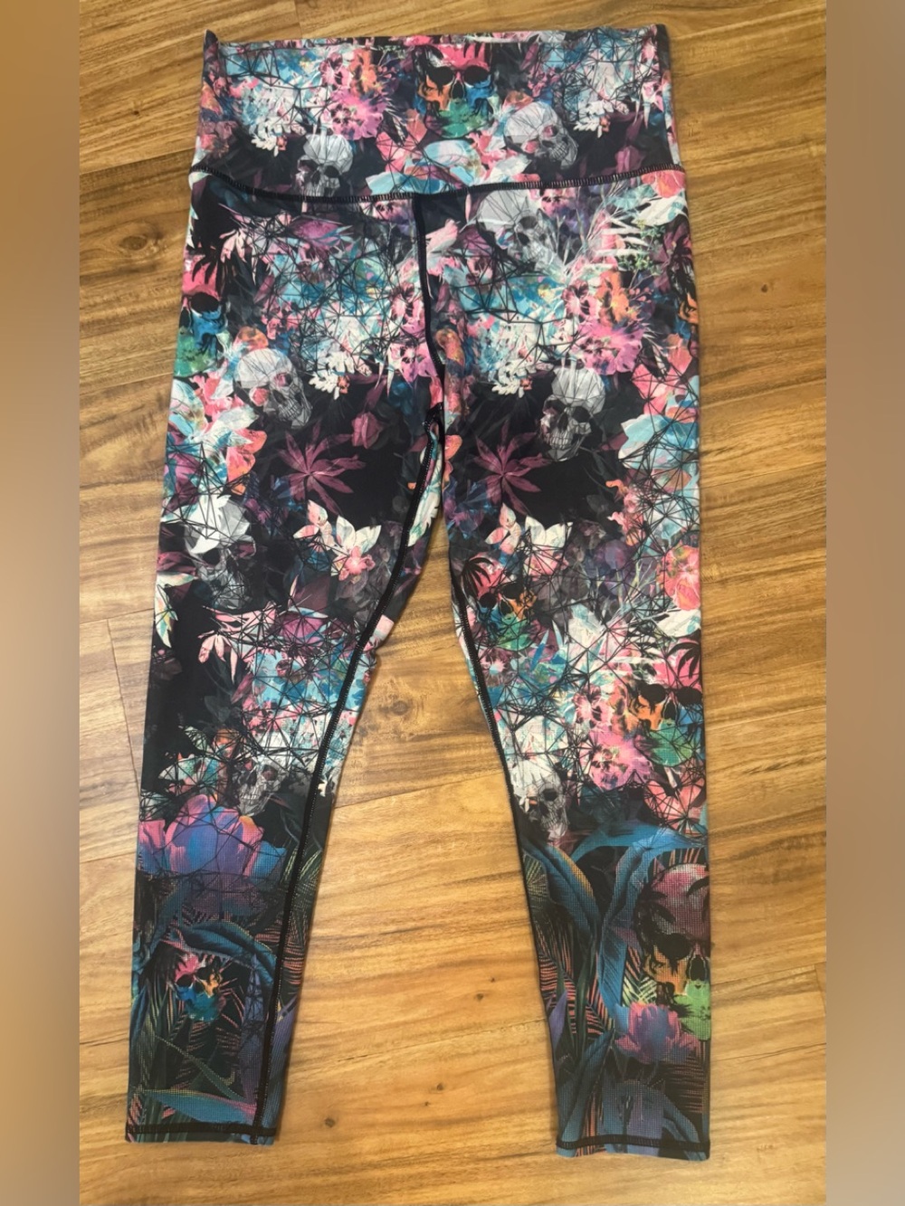 Evolution & Creation Floral Skull Leggings Size Large